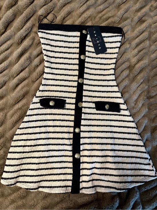 21 Saints Dresses & Skirts - Striped Black & White Mini Dress with Gold Buttons